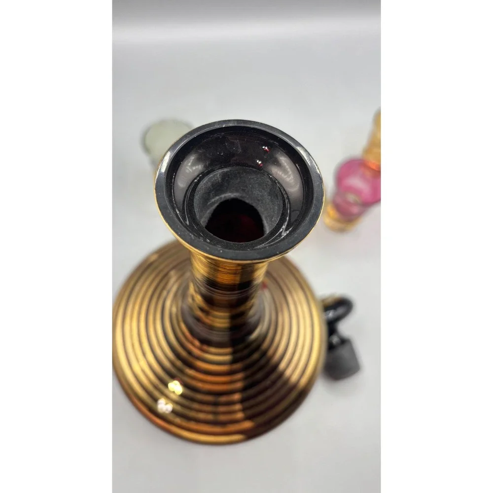 Vtg Bohemian Amethyst Glass Decanter Set Gold 5‎ Cordial Glasses Barware Boho